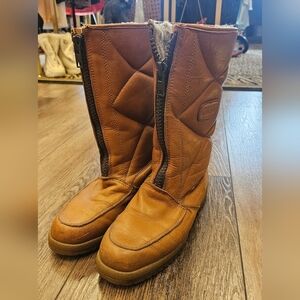 Brown, Quilted, Leather, Boots, Men's, 70s, Vintage, Snow, Retro, Zipper, Winter